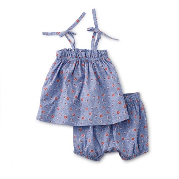 NWT Tea Collection Tie Shoulder Set Indian Woodblock Blue Size 9-12 Months - Picture 1 of 1